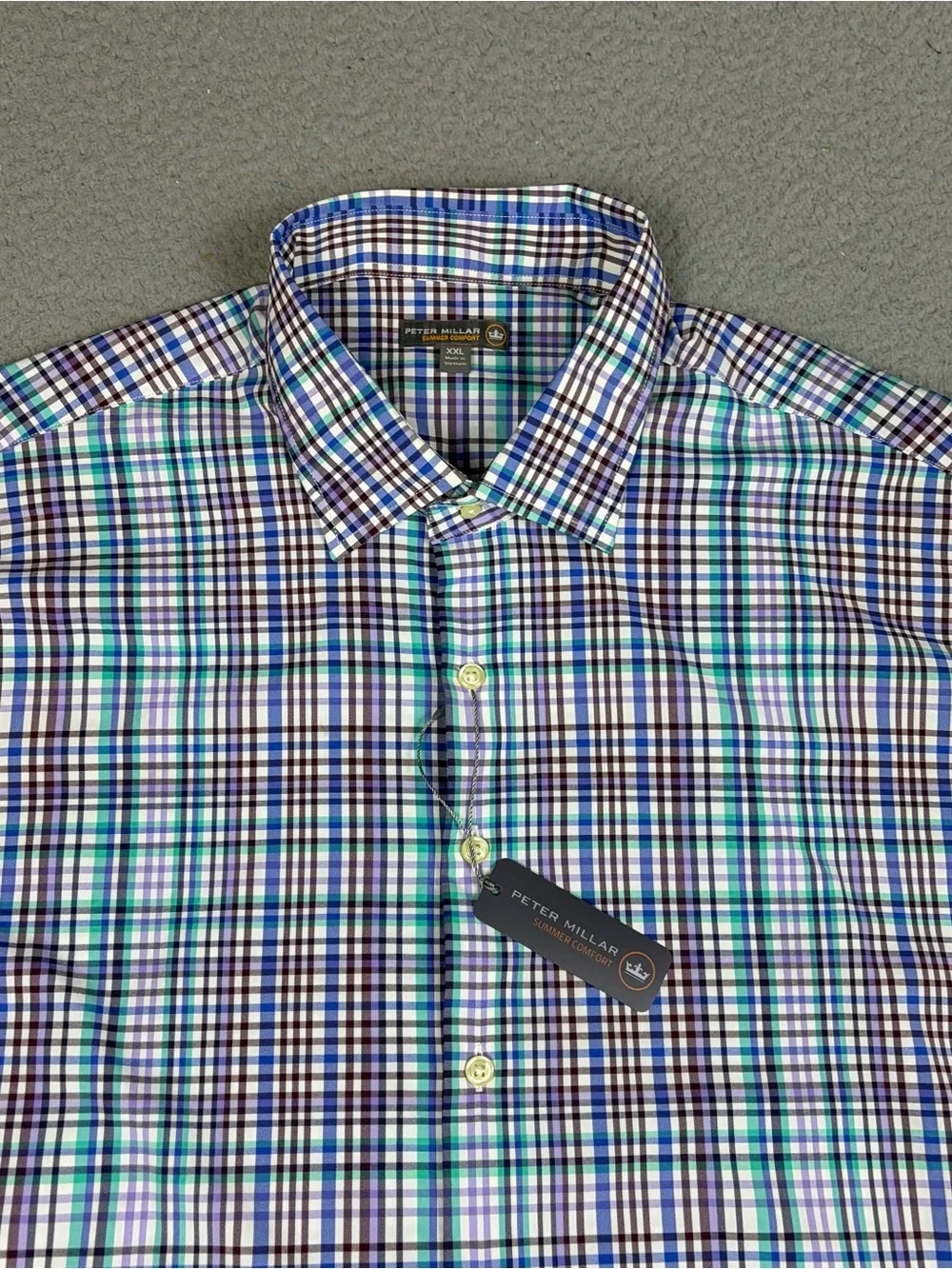 Peter Millar Summer Comfort Shirt XXL Multicolor Plaid Button-Up Nylon Stretch - Picture 1 of 11